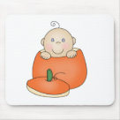 standard_mousepad - An adorable baby with one curly hair sits inside an orange pumpkin on customizable Halloween T-shirts, magnets, greeting cards, tote bags, and other items that are perfect for babys first Halloween!: Sizes 