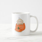 basic_mug - An adorable baby with one curly hair sits inside an orange pumpkin on customizable Halloween T-shirts, magnets, greeting cards, tote bags, and other items that are perfect for babys first Halloween!: Sizes  Available colors: white