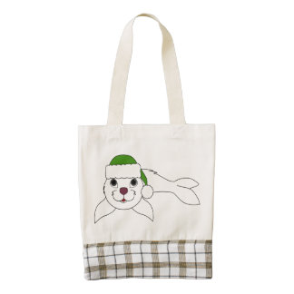 White Baby Seal with Christmas Green Santa Hat Zazzle HEART Tote Bag