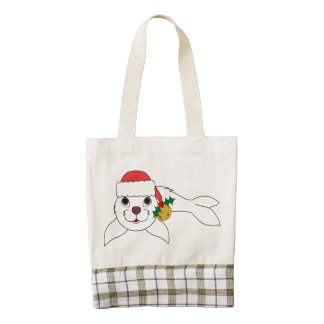 White Baby Seal with Santa Hat & Gold Bell Zazzle HEART Tote Bag
