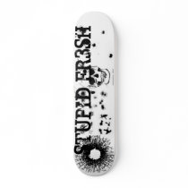 white background,with a skull and bullet holes skateboards