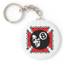 White Barbwire Ironcross Skull 8Ball Key Chain