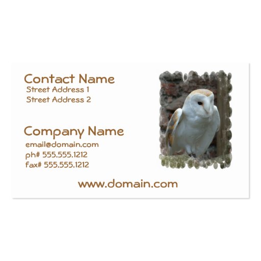 White Barn Owl Business Cards (front side)