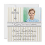 White Beige Stripes Confirmation Photo Invitation