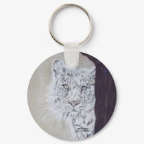 White Bengal Tiger Painting on Keyring by Dawna keychains