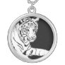 White Bengal Tiger Painting Silver Necklace