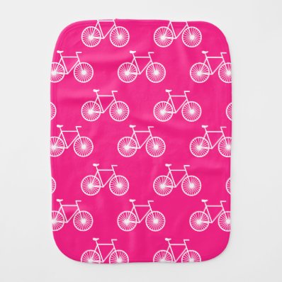 White Bicycle, Cycling Pattern; Neon Pink Burp Cloth