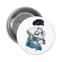 White Biker Chick Poodle - Customized Buttons