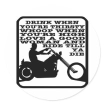 White Biker Drink Thirsty Stickers