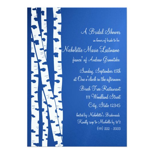 White Birch Tree Bridal Shower Blue Personalized Announcements