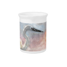 White Bird at beach sunset Drink Pitcher