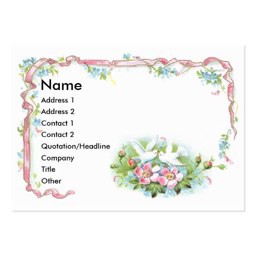White Birds, Pink Ribbon & Wild Roses Business Card (front side)