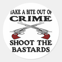 White Bite Out Crime Bastards Round Stickers