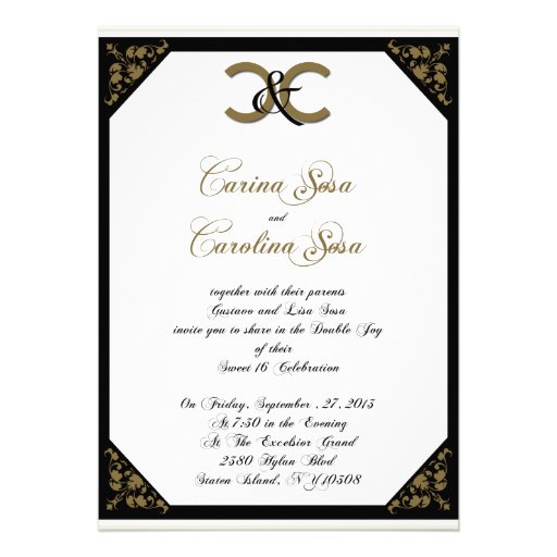 White Black and Gold Damask Sweet 16 Invitation