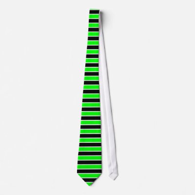 White, Black and Neon Green Horizontal Striped Tie by strictlyties