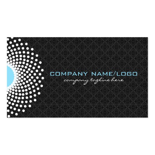 White Black & Blue Ornate Circle & Dots Mandala Business Card (front side)