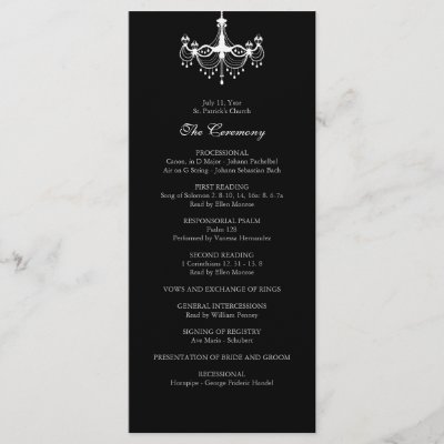 White Black Chandelier Wedding Program Full Color Rack Card by 