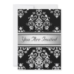 White Black Damask Birthday Party Invitation