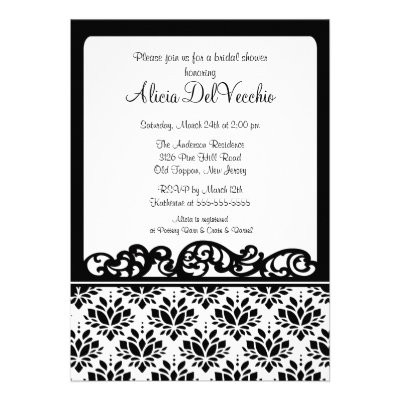 White & Black Damask Bridal Shower Invitation