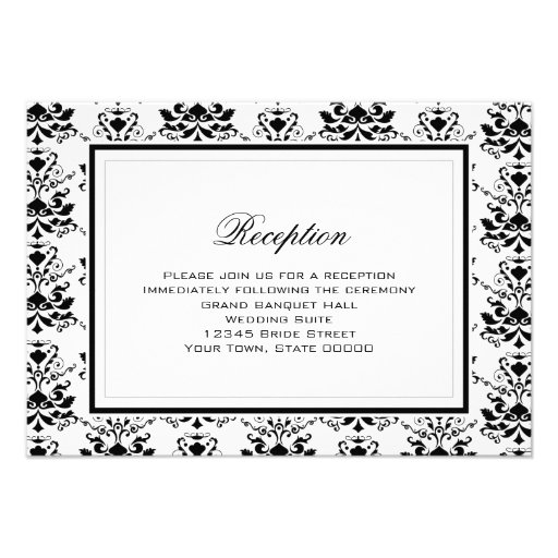 White & Black Damask Elegant Reception Card