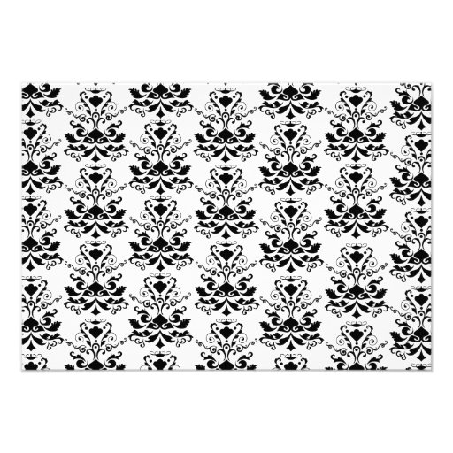 White & Black Damask Red Accent Reception Card