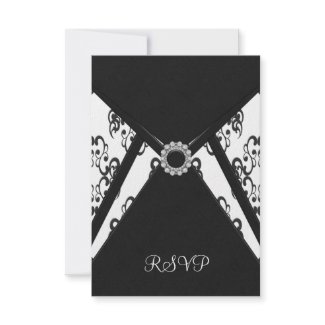 White Black Damask RSVP Card invitation