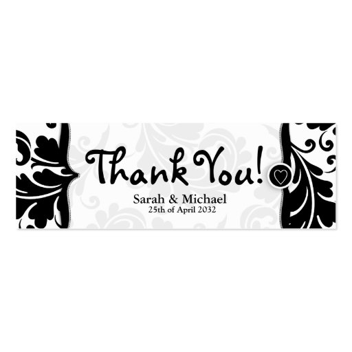 White & black damask Wedding favor Gift tag Business Card (back side)
