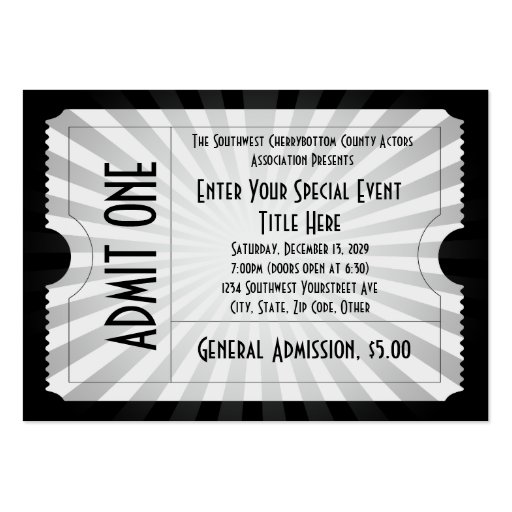 White + Black Event Ticket, Lg Business Card Size (front side)