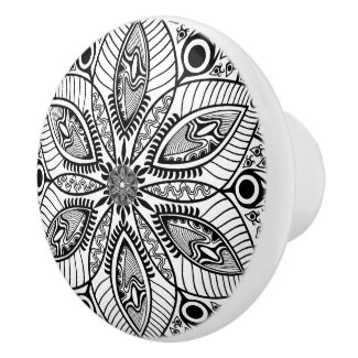 White & Black Floral Lace Design Ceramic Knob