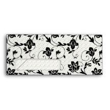 White & Black Floral Vine Swirl Dot Envelope