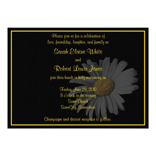 White Black Gold Daisy Wedding Invitation