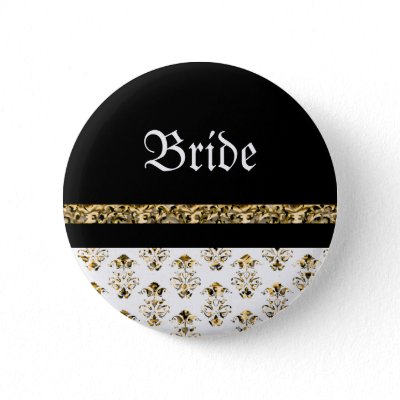 White black gold damask wedding pin