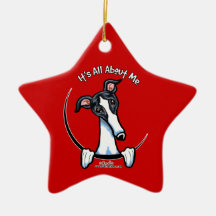 White Black Greyhound IAAM Ornament