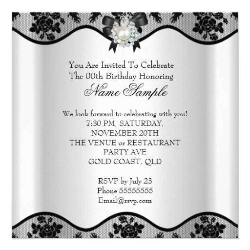 White Black Lace Pearl Elegant Birthday Party Custom Invitations