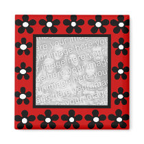 White black n red flower frame template magnet