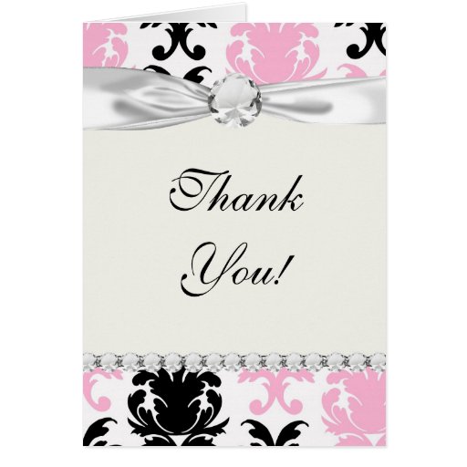 white black pink lovely bold damask card