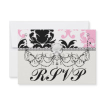white black pink lovely bold damask custom invitation