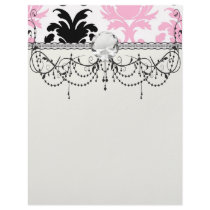 white black pink lovely bold damask personalized letterhead