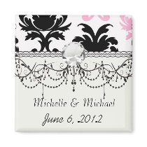 white black pink lovely bold damask refrigerator magnet