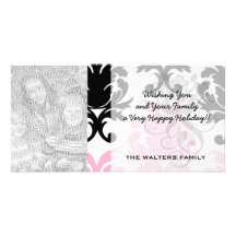 white black pink lovely bold damask custom photo card