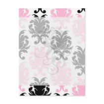white black pink lovely bold damask postcards