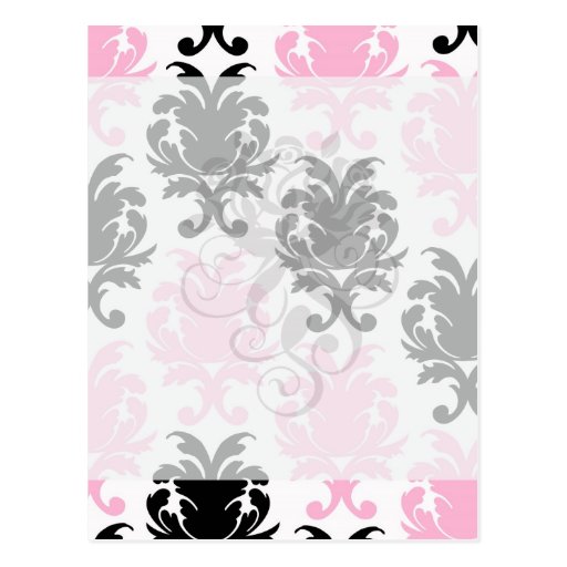white black pink lovely bold damask postcards
