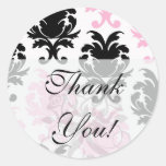 white black pink lovely bold damask round sticker
