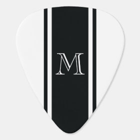 White & Black Racer Stripe Monogram Guitar Pick