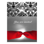 WHITE BLACK RED RIBBON DAMASK GEM STONE MONOGRAM r Personalized Invitations
