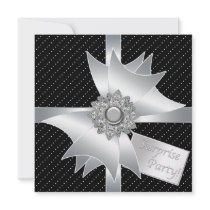 White Black Surprise Birthday Party Invite