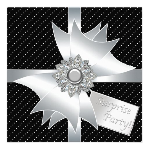 White Black Surprise Birthday Party Invite (front side)
