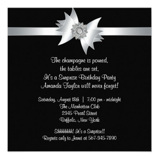 White Black Surprise Birthday Party Invite