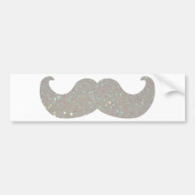 White Bling Mustache (Faux Glitter Graphic) Bumper Sticker