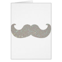 White Bling Mustache (Faux Glitter Graphic) Cards